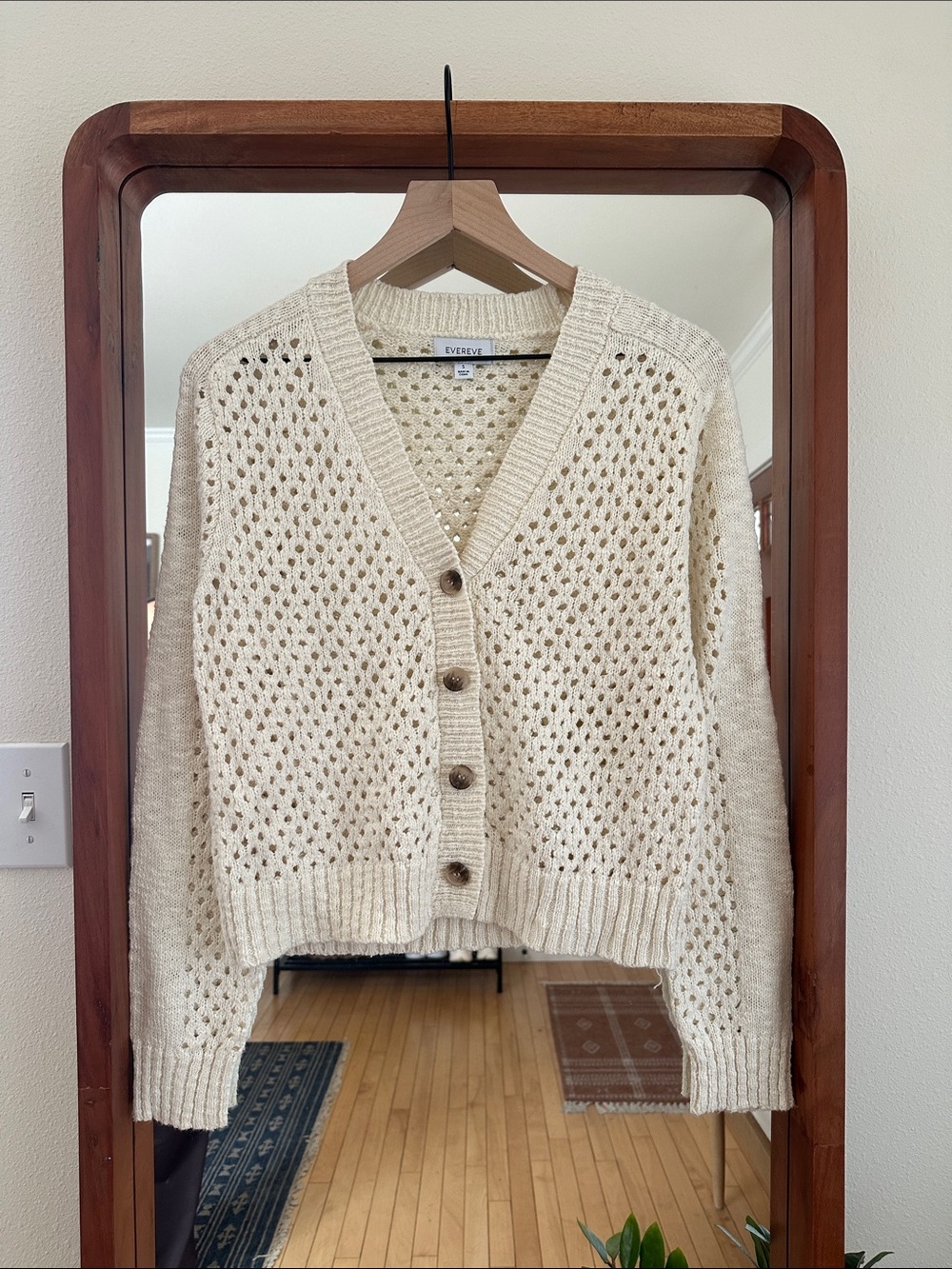 EVEREVE Cream Crochet Knit Button Front Cardigan Sweater Size S